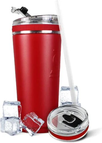 Miniatura 10 de Ice Shaker Vaso de 26 onzas, botella de agua aislada con popote, botella de acero inoxidable, como se ve en Shark Tank, botella de agua con pajita