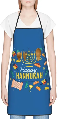 Miniatura 2 de Wishing Happy Hanukkah Delantales de cocina para chef, impermeable, ajustable, divertido delantal para barbacoa con bolsillos para hombres y mujeres
