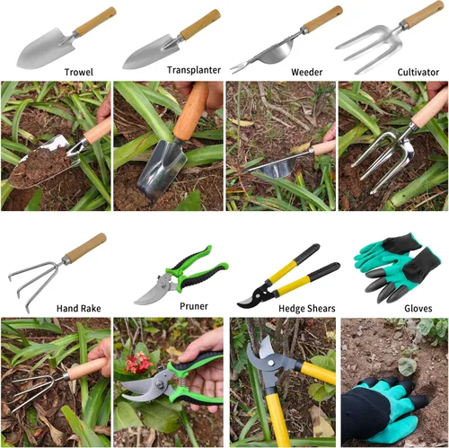 Miniatura 4 de Juego de 41 herramientas de jardinería de alta calidad, kit de herramientas de jardinería de acero inoxidable, con agarre de goma antideslizante