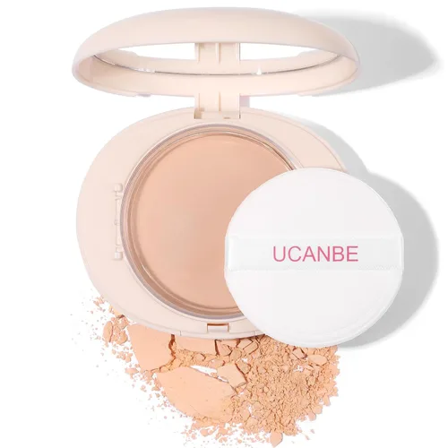 UCANBE Polvo facial prensado 2 en 1 y maquillaje de base, polvo de ajuste impecable con control de aceite mate, maquillaje coreano, polvo de acabado
