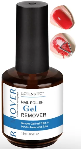 LOUINSTIC Removedor de esmalte de gel – 0.5 onzas líquidas rápido, sin acetona, elimina fácilmente el esmalte de uñas de gel en 2-5 minutos, baja