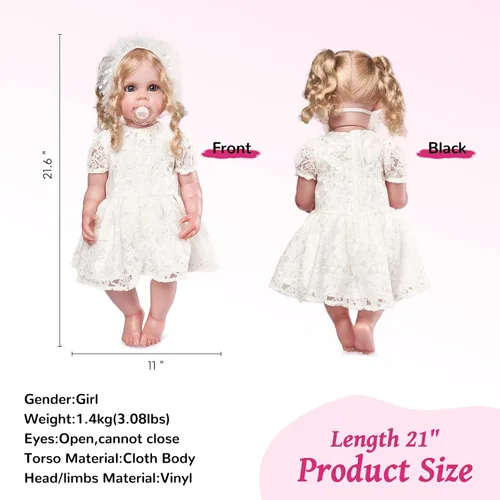 Miniatura 4 de Muñecas Reborn de 22 pulgadas de vinilo suave realista de bebé recién nacida, muñeca realista de bebé niña, muñecas realistas recién nacidas con kit