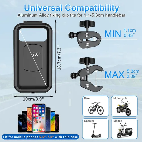 Miniatura 6 de Soporte de teléfono para bicicleta, impermeable, soporte para teléfono de motocicleta, manillar, rotación de 360°, soporte para teléfono celular