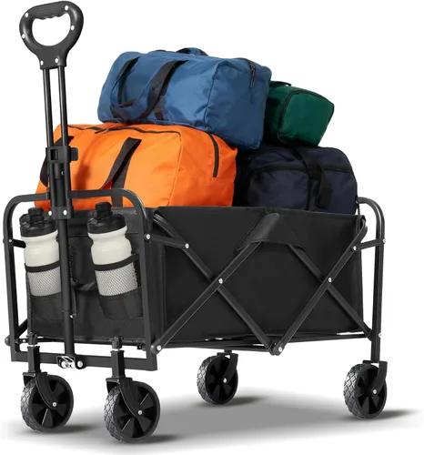 Carrito plegable con ruedas, capacidad de 220 libras, ligero y portátil con mango flexible para comestibles, deportes, jardín, campamento