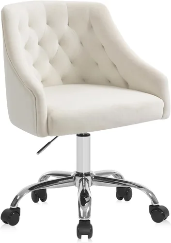 Silla de Oficina para Hogar, Silla Giratoria Ajustable de Terciopelo, Silla Decorativa con Brazos, Adorno de Clavos, para Dormitorio, para Sala de
