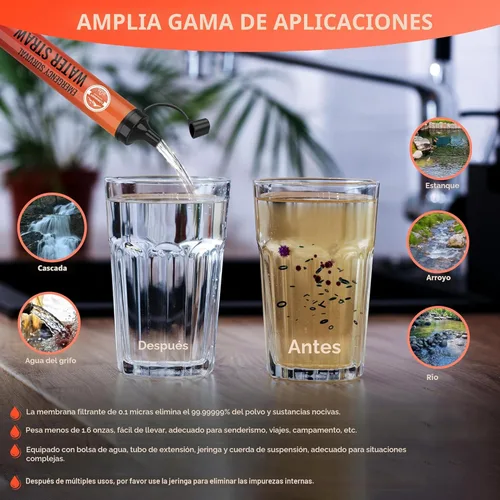 Miniatura 3 de Paquete de 5 filtros de agua con pajilla, kit de equipo de supervivencia para campamento y senderismo al aire libre, para uso familiar, popotes de 5