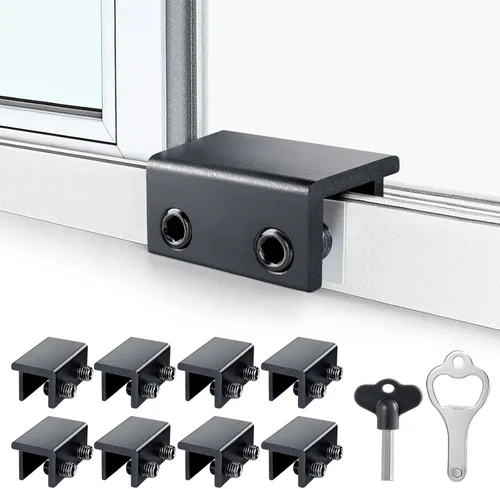 ZRFCXE Cerraduras para Ventanas, Paquete de 8 Cerraduras de Ventana Corrediza con Llave para Puertas de Ventanas Corredizas Verticales y Negro