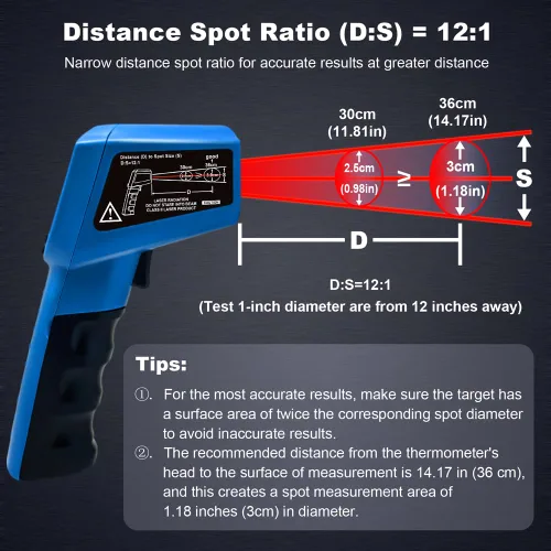 Miniatura 5 de Termómetro infrarrojo pistola de temperatura -58℉~ 716℉ (-58.0 °F ~ 716.0 °F) Termómetro infrarrojo láser digital sin contacto con luz de fondo,