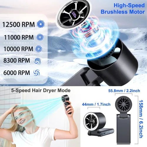 Miniatura 4 de CAZOKASI Ventilador de mano recargable de viento fuerte con iluminación ambiental 4 IN1 5000mAh hasta 22H para cuello de clip de cintura