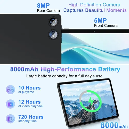 Miniatura 4 de Tableta de 10 pulgadas Android 15 con 30 GB de RAM 128 GB de ROM 1 TB de expansión, Tablets de 8000 mAh Octa-Core con teclado y ratón, pantalla HD