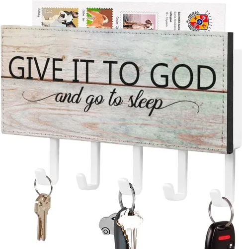 Soporte para llaves con texto en inglés "Give It to God and Go to Sleep", soporte para llaves de pared, versículo de la Biblia, organizador de