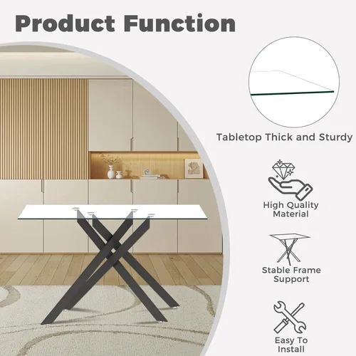 Miniatura 6 de Juego de mesa de comedor de 51 pulgadas de vidrio para 4, mesa de cocina rectangular de vidrio con 4 sillas tapizadas con acentos de terciopelo