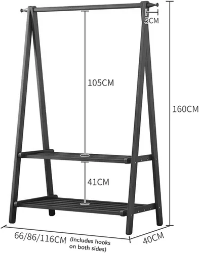 Miniatura 8 de Perchero de madera de bambú, con estantes de almacenamiento, estante para colgar ropa, para entrada, sala de estar, dormitorio