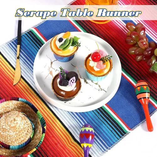 Miniatura 7 de 24 piezas de camino de mesa de sarape mexicano tejido a mano con flecos de algodón, camino de mesa colorido a rayas mexicanas para decoraciones