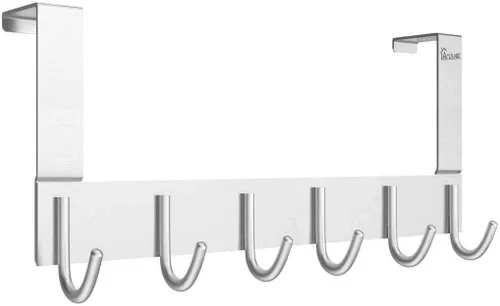 Miniatura 6 de Ganchos de puerta para colgar en la puerta, organizador de aluminio para toallas, soporte para baño Kithchen, 5 ganchos para colgar sobre la puerta