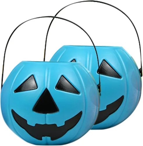 Cubo de calabaza de Halloween con asa, soporte pequeño de plástico para dulces de calabaza para decoración y embalaje de fiesta de truco o trato,