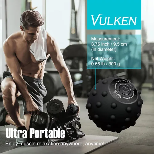 Miniatura 6 de Vulken Pelota de masaje vibrante de alta intensidad de 4 velocidades con carga USB para músculos y tejidos profundos, alivio del dolor de fascitis