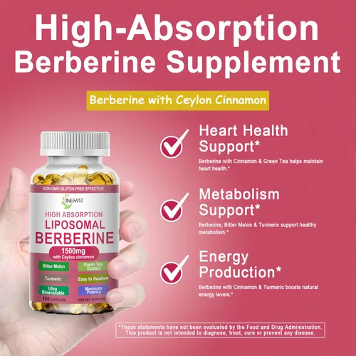 Miniatura 3 de Berberina con canela de Ceilán, suplemento de berberina de 1500 mg con melón amargo y cúrcuma para el metabolismo, la salud inmune y digestiva