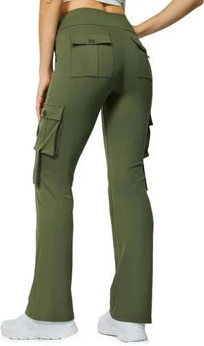 Miniatura 2 de Leggings acampanados de yoga para mujer, cintura alta, pantalones casuales de yoga, leggings de entrenamiento, con 6 bolsillos, pantalones de yoga