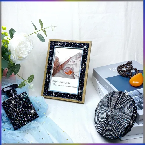Miniatura 4 de Cinta autoadhesiva de resina negra con diamantes de imitación, 4 yardas, cinta de cristal brillante aplicable a bodas, cumpleaños, Navidad, fiestas