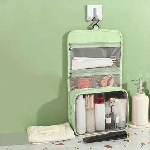 Miniatura 3 de Neceser para mujer, bolsa de maquillaje colgante con gancho, organizador de viaje, artículos esenciales para el dormitorio, contenedores