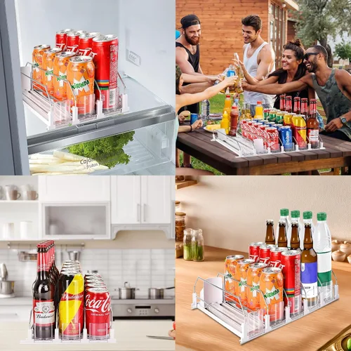 Miniatura 7 de Organizador de bebidas para refrigerador, dispensador organizador de latas de soda para refrigerador con deslizamiento automático de empuje, 3 filas