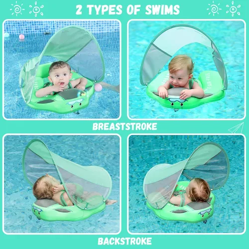 Miniatura 4 de GENTEACO Mambobaby Flotador de natación para bebé con toldo, flotador no inflable para piscina infantil con cola, de 3 a 24 meses, evita voltearse