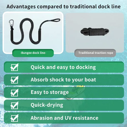 Miniatura 5 de Líneas de muelle elástico para barcos, líneas de amarre marinas, cuerda de barco para acoplamiento con bucle y accesorios de clip para moto rojo