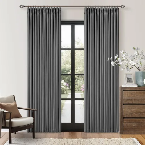 Miniatura 78 de Juego de 2 paneles de cortinas plisadas negras de 80 pulgadas para sala de estar, cortinas plisadas de lino con forro de 80 pulgadas de largo, 100%