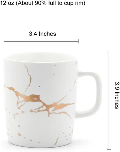 Miniatura 3 de Coffeezone Tazas de café de mármol de cerámica mate de 12 onzas con incrustaciones de oro de lujo (blanco, 4 tazas de mármol dorado)