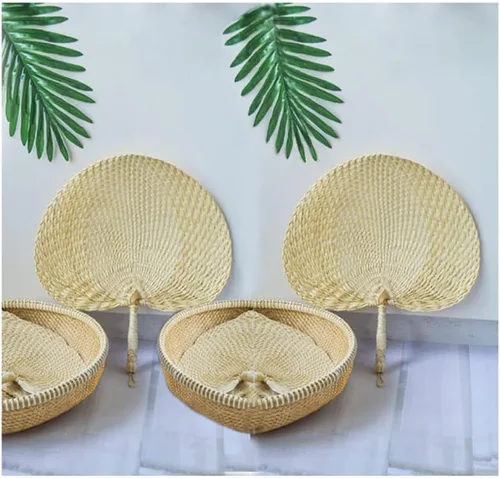 Miniatura 5 de TJCGCKK - Ventilador de paja tejida hecha a mano para verano, ventilador de mano de ratán, rafia, caña de caña, ventilador de paleta manual natural