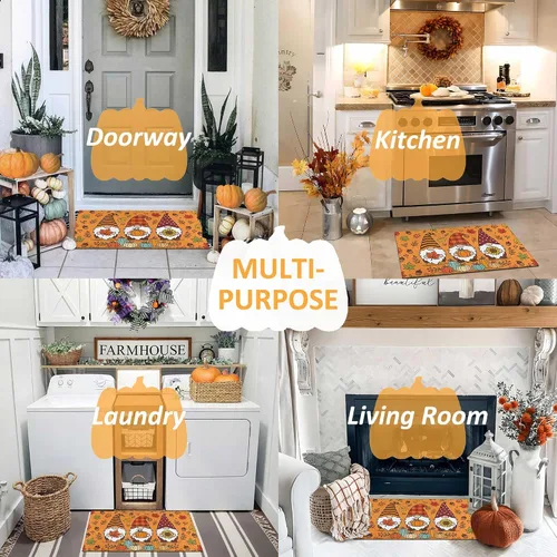 Miniatura 6 de Fall Door Mat Outdoor, Autumn Pumpkin Welcome Mat Fall Decorations Non-Slip Thanksgiving Doormat Low Profile for Home Indoor Outdoor Decor