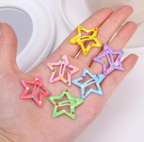 Miniatura 4 de Pinzas para el cabello Y2K de estrellas coloridas para niñas/niños, bonitos pasadores de pelo de estrella, clip de metal a presión, accesorios