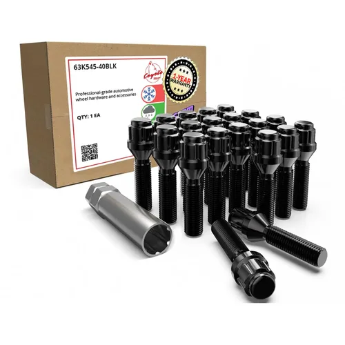 Wheel Accessories Parts 20 pernos de rosca M12 x 1.5 12 x 1.5 para asiento de bellota, acabado negro, vástago de 1.57 pulgadas de longitud, llave