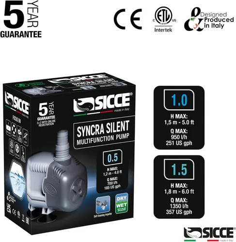 Miniatura 4 de SICCE Syncra Silent 1.5 Multifunción 357 GPH Bomba de agua sumergible Hecho en Italia 23W Ultra silencioso Durable acuario tanque de peces