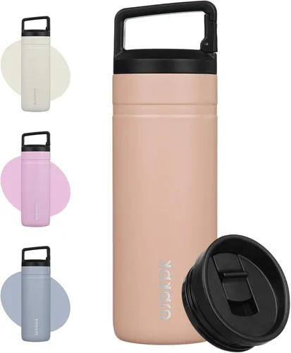 Miniatura 9 de BJPKPK - Botella de agua aislada con 2 tapas, vaso/taza de viaje de acero inoxidable de 20 onzas con aislamiento al vacío de doble pared, taza