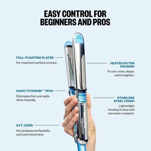 Miniatura 5 de BaBylissPRO Nano Titanium Prima Ionic Hair Straightener – Professional Flat Iron & Curling Iron in One for Stylists, Pro Styling Hair Tool