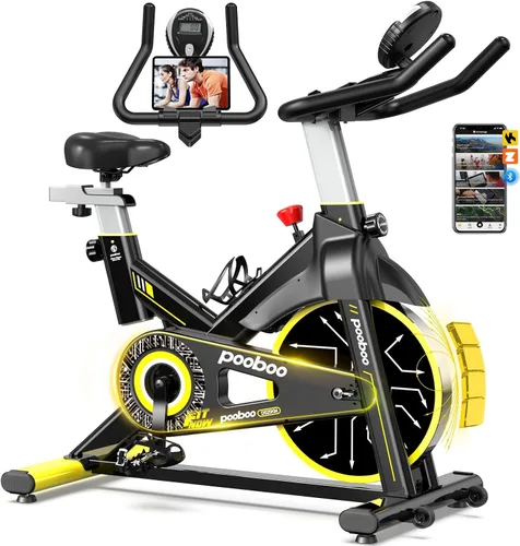 Miniatura 9 de pooboo Bicicleta de Ejercicio, Resistencia Magnética/de Pastilla de Freno Ajustable con Transmisión Silenciosa por Correa, Bicicleta de Ciclismo