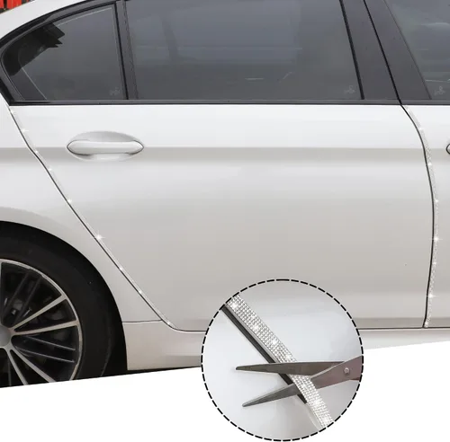 Miniatura 3 de TOMALL Bling Protector de Puerta de Coche con Parachoques de Cristal Antiarañazos, Tira de Cristales Adhesiva para Protector de Parachoques de Blanco
