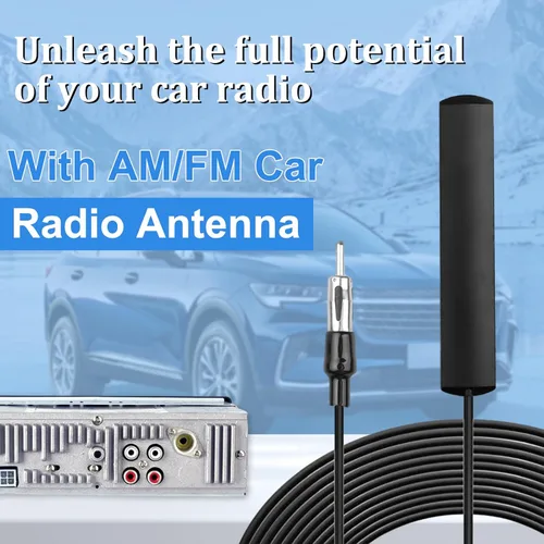 Miniatura 5 de Antena de radio universal para automóvil, AM FM, antena de parche de montaje adhesivo para parabrisas oculto con cable y conector de enchufe DIN