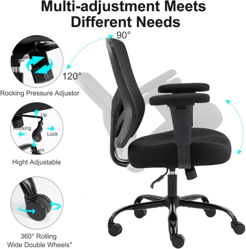 Miniatura 7 de YFO Silla de oficina ergonómica, silla de escritorio de malla con respaldo ajustable lumbar y reposabrazos, cómoda silla giratoria ejecutiva
