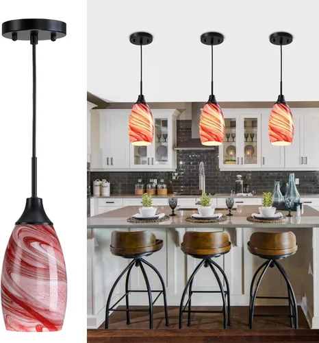 Miniatura 33 de Viinew Mini Lámpara Colgante de Vidrio, 1-Luz de Vidrio Artístico Ovalado Blanco Soplado a Mano Lámpara Colgante Suspendida para Isla de Cocina