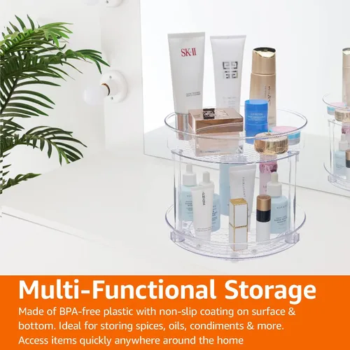 Miniatura 7 de Amazon Basics Lazy Susan - Organizador giratorio para especias y condimentos, 9 pulgadas de diámetro, 2 niveles, transparente