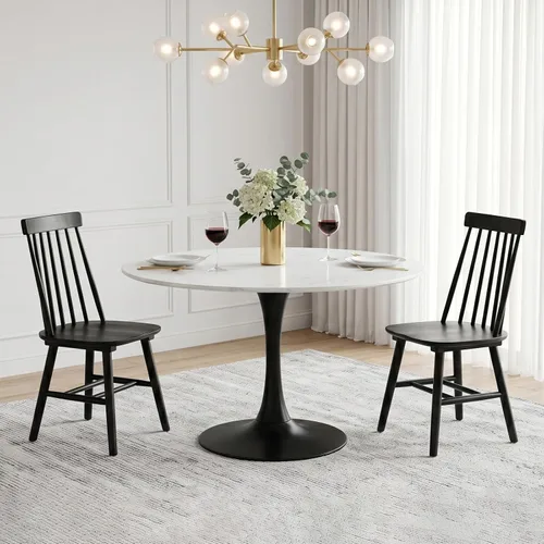 Miniatura 3 de Juego de 2 sillas de comedor negras, juego de 2 sillas de comedor de madera, sillas de comedor de madera, husillo lateral de granja, sillas Windsor