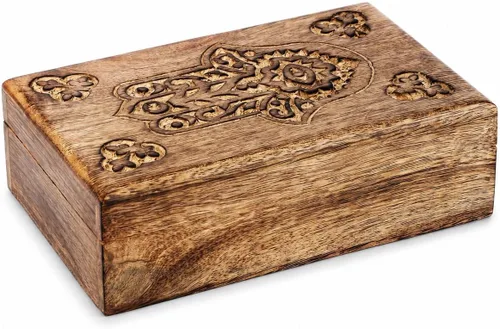 Miniatura 15 de Ajuny Caja de joyería de madera con tallas del árbol de la vida, estuche de viaje para bisutería, caja de almacenamiento hecha a mano, cofre