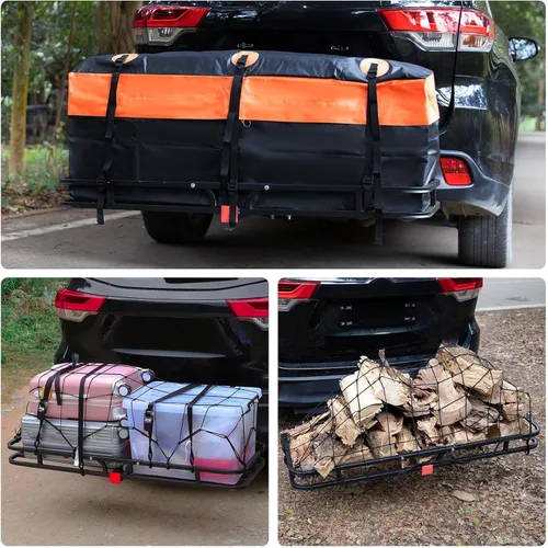Miniatura 7 de WEIZE Cesta de Carga con Enganche para SUV, Camión - 53x19 Pulgadas, Capacidad de 500LB, con Bolsa Impermeable, Correa de Red, Tensor, Recubierto