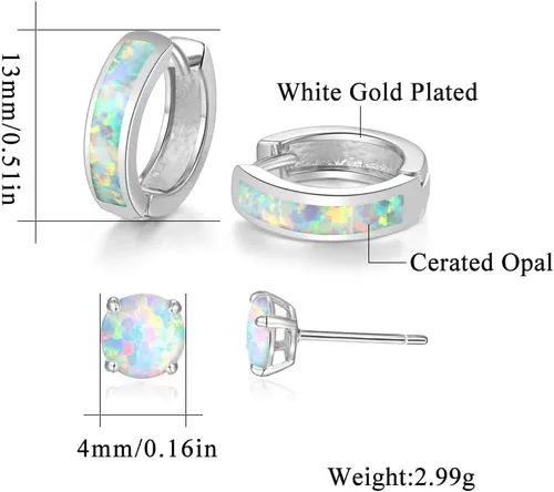 Miniatura 6 de CiNily Aretes Huggie de ópalo con bisagras, chapados en oro, hipoalergénicos, pequeños aretes de aro para mujeres, adolescentes, niñas, hombres