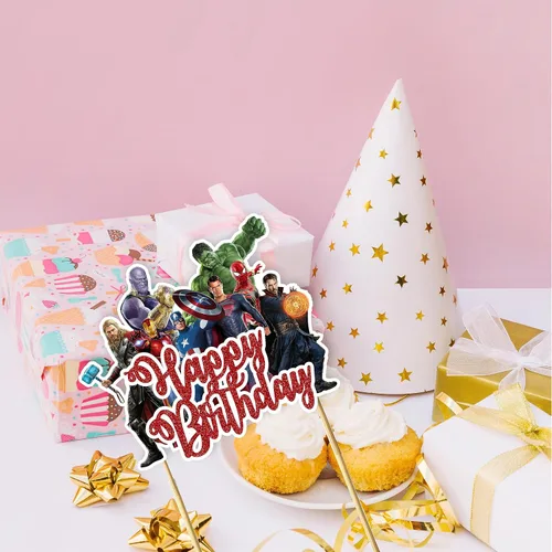 Miniatura 6 de Decoración para pastel de feliz cumpleaños de superhéroe, decoración de fiesta temática de cómics, perfecta para celebraciones de hombres y adultos