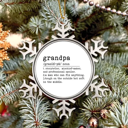 Miniatura 5 de Feliz Navidad Copo de nieve de metal Adornos de Navidad Definición de abuelo Diccionario Palabra Significado Cita Adornos Decoraciones de invierno