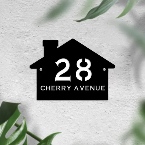 Miniatura 6 de Letrero de número de casa con forma de casa contemporánea personalizada con números y nombre de calle, placa de forma de casa, placa de dirección